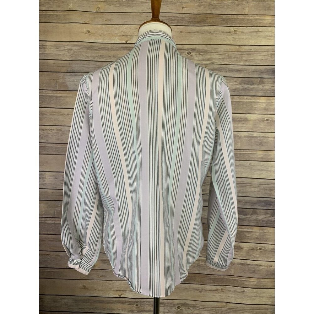 Cheryl Tiegs Womens 14 Vintage Blouse Striped Button Front Long Sleeve Boho - Picture 5 of 9